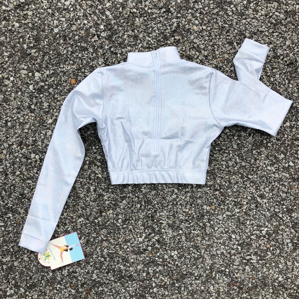 Sparkle Unique holographic Metallic Crop Top Shirt - Picture 8 of 8